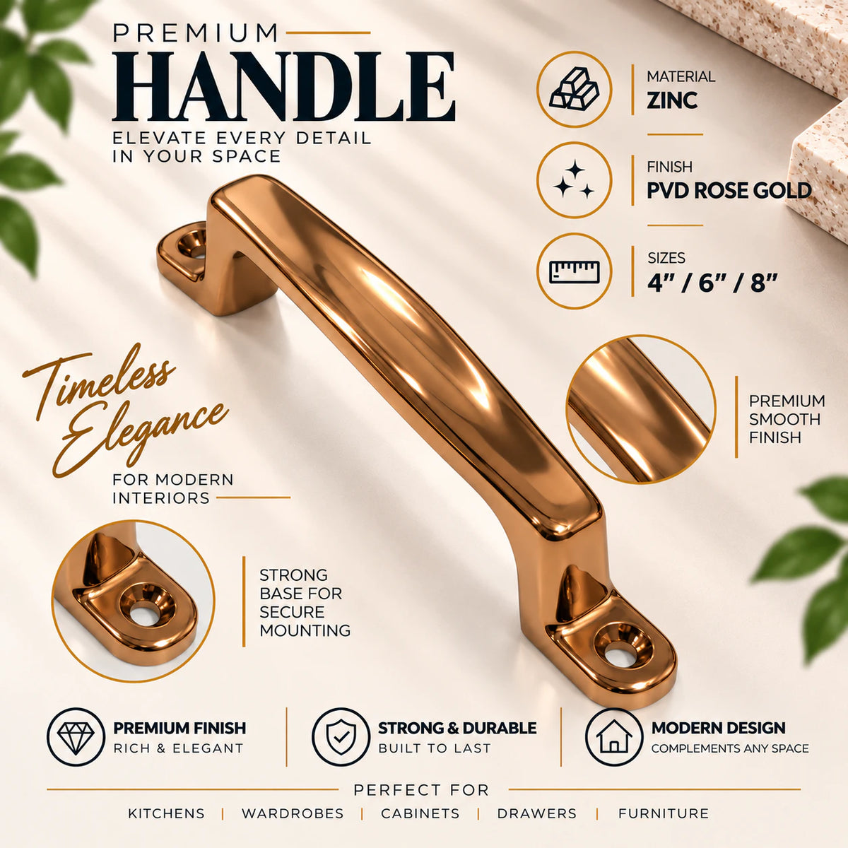 Cabinet Handle CH-Giant CP | PVD Rose Gold & PVD Black Furniture Handle