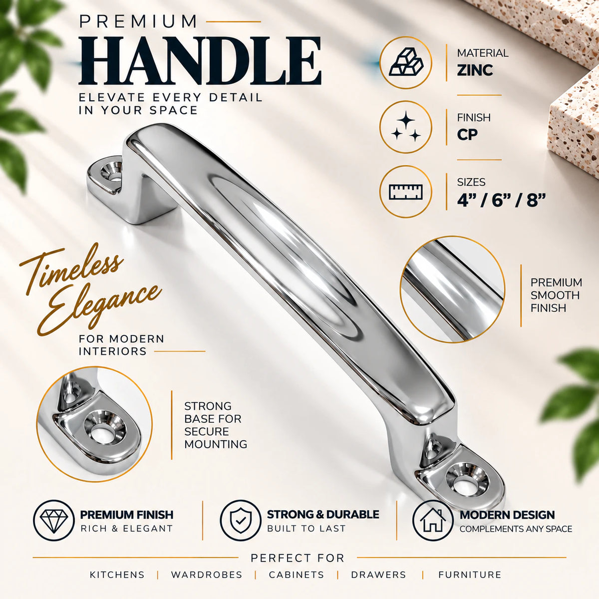 Cabinet Handle CH-Giant CP | PVD Rose Gold & PVD Black Furniture Handle
