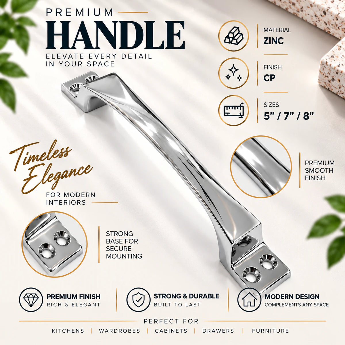 Cabinet Handle CH-OAK | CP, PVD Rose Gold & PVD Black Furniture Handle