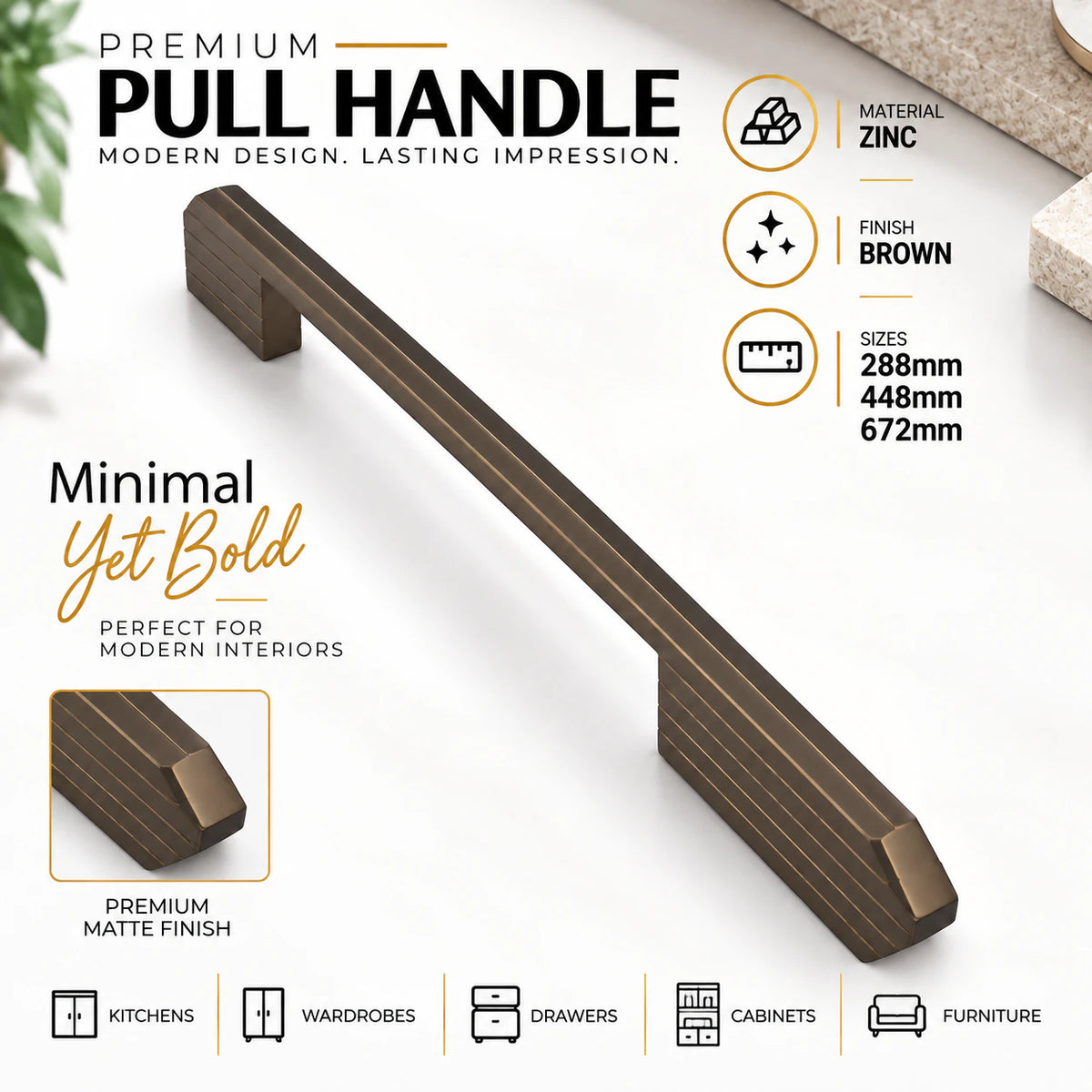 Cabinet Handle CH-OLA Black & Brown Finish | Modern Long Profile Handle