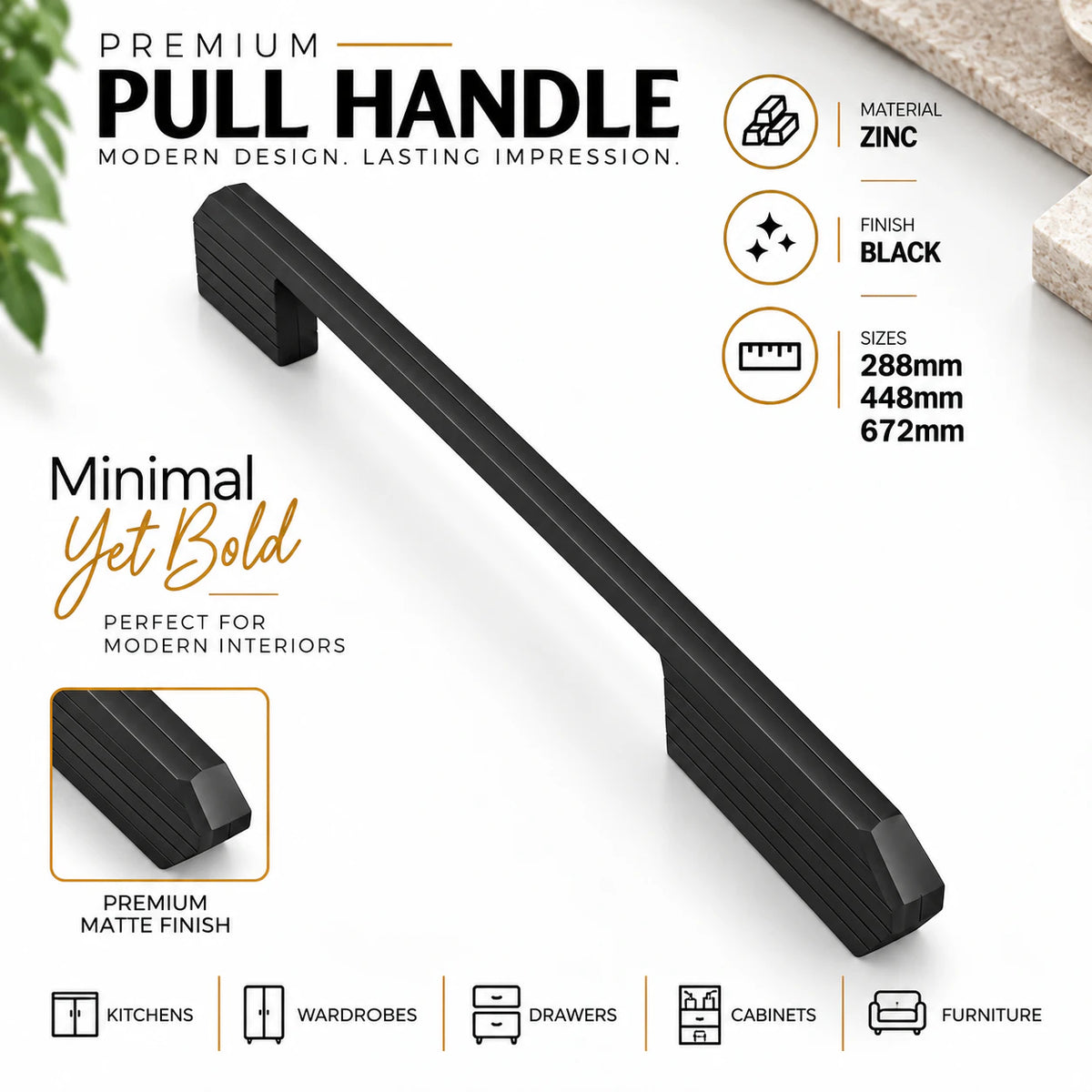 Cabinet Handle CH-OLA Black & Brown Finish | Modern Long Profile Handle