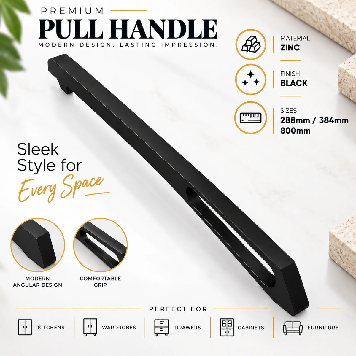 Cabinet Handle CH-RIDER Black & Brown Finish | Modern Long Profile Handle