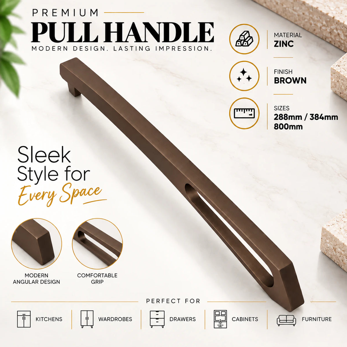 Cabinet Handle CH-RIDER Black & Brown Finish | Modern Long Profile Handle