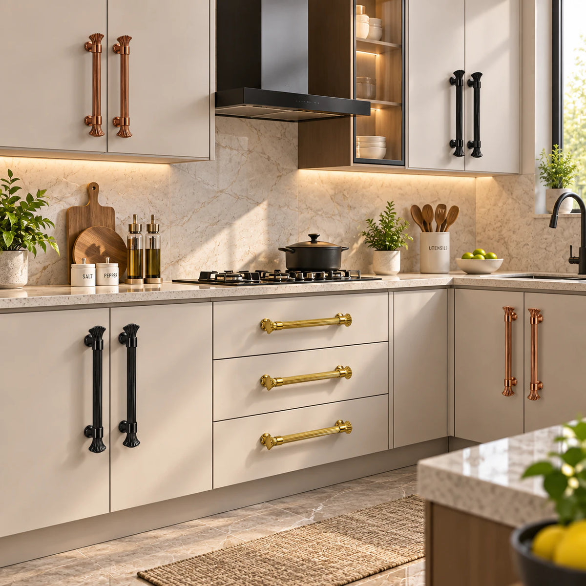 Cabinet Handle CH-Rajwadi | PVD Rose Gold, Gold & Black Designer Handle