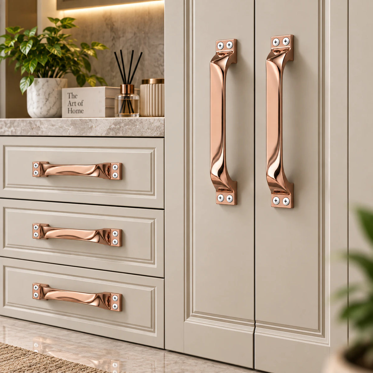 Cabinet Handle CH-TWIST PVD Rose Gold | Designer Furniture Pull Handle 4" 6" 8"
