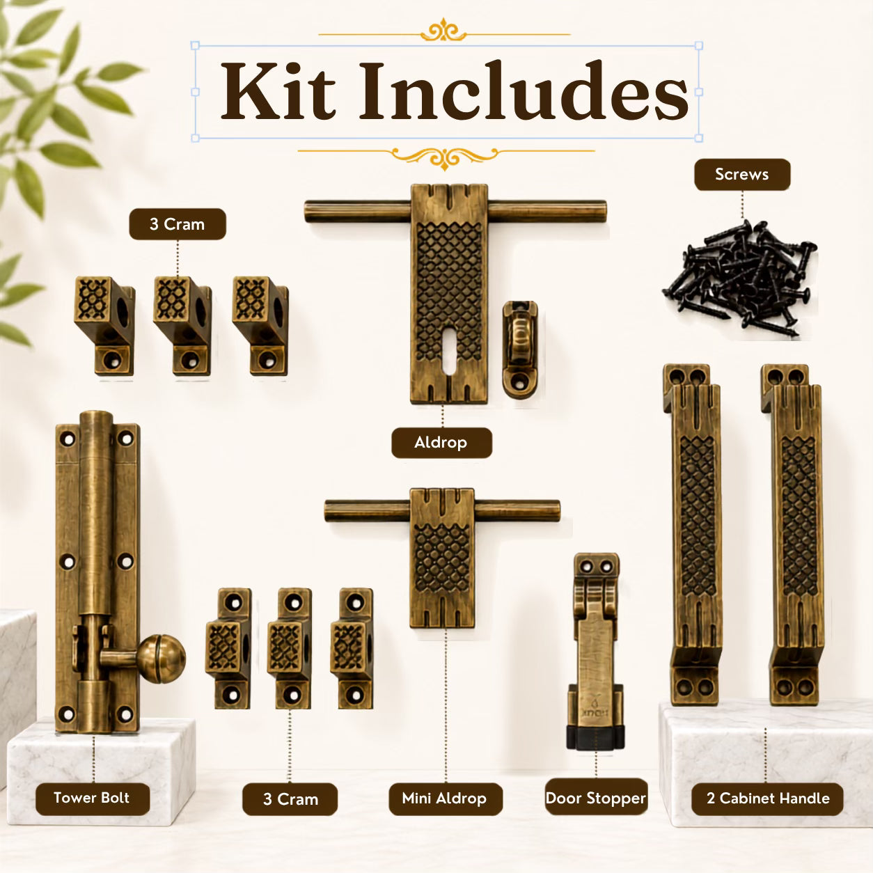 Aluminium Door Kit, Brass Antique Finish (DK-Dot)