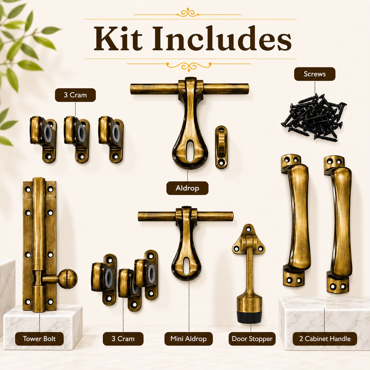 Aluminium Door Kit, Brass Antique Finish (DK-maharaja)