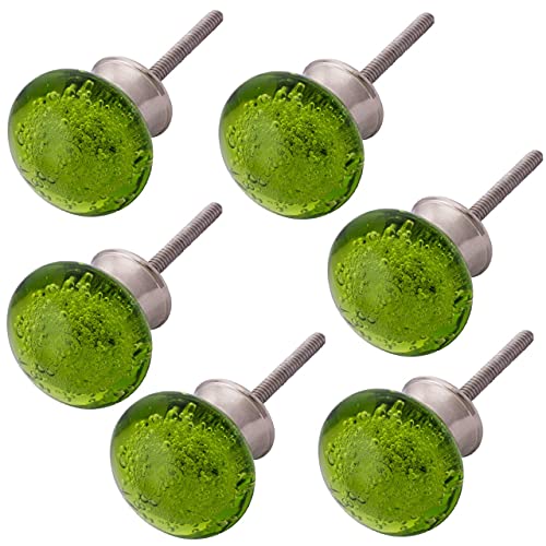 Glass Knob for Cabinet (6 Pack) (1.25 inches) (Green, Small)