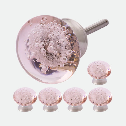 Glass Knob for Cabinet (6 Pack) (1.25 inches) (Pink, Small)