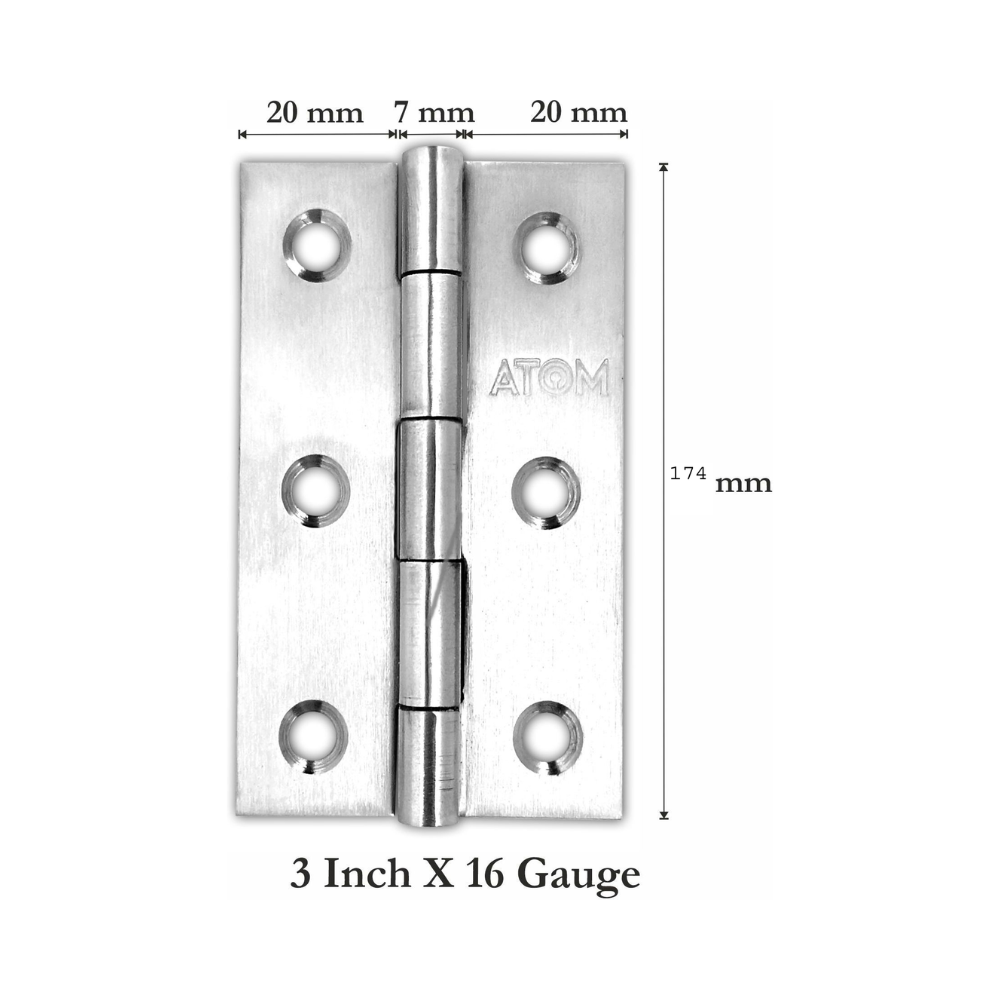 Atom Satinless Steel Hings For Door | Finish Silver Satin | For Door, Main Door, Home Door, Kitchen Door, Window, Living Room, Office Door, Bedroom- HING