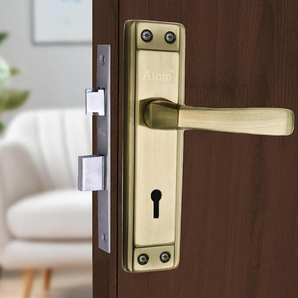 Iron Mortise Door Handle Set with Lock Body, Finish Black Silver, Brass Antique & CP Matt, (3 Keys) (6 Lever Double Stage Lockset) (8 Inch) (607-KY)