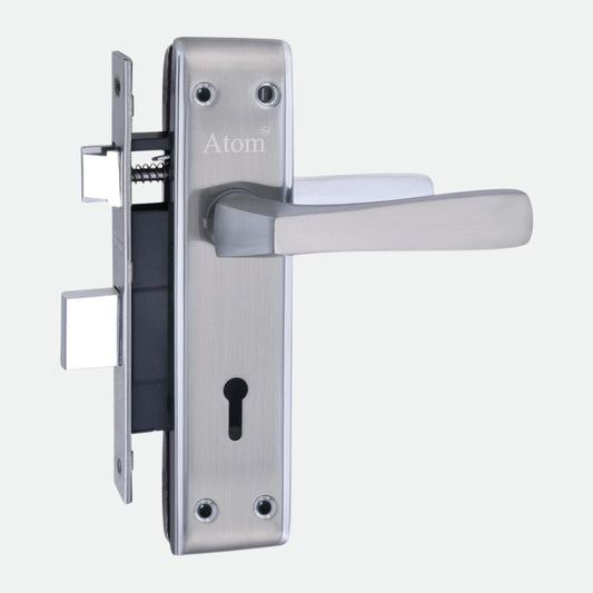Iron Mortise Door Handle Set with Lock Body, Finish Black Silver, Brass Antique & CP Matt (3 Keys) (6 Lever Double Stage) (8 Inch) (1002-KY)