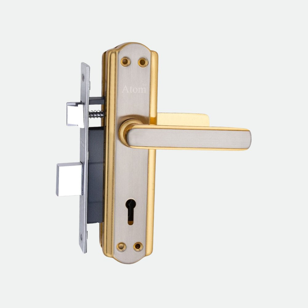 Iron Mortise Door Handle Set with Lock Body, Finish Black Silver, Brass Antique, Silver Gold, CP Matt & Black Gold (3 Keys) (6 Lever Double Stage) (8 Inch) (606-KY)