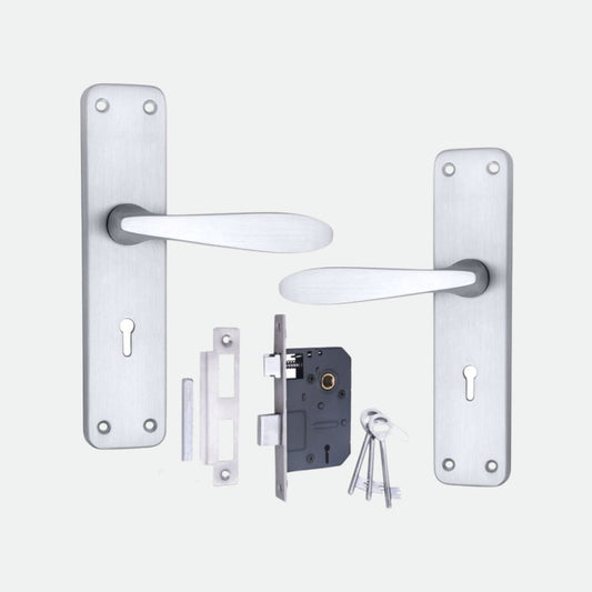Iron Mortise Door Handle Set with Lock Body, Finish Brass Antique & CP MATT (3 Keys) (6 Lever Double Stage Lockset) (8 Inch) (805-KY)