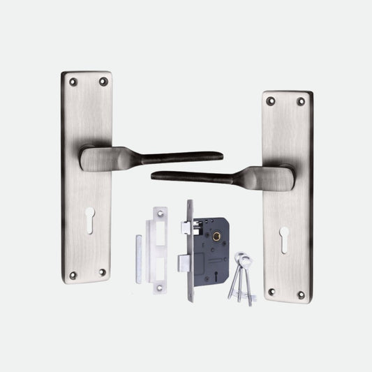 Iron Mortise Door Handle Set with Lock Body, Finish Brass antique & CPSS (3 Keys) (6 Lever Double Stage Lockset) (8 Inch) (WIH-52-KY)