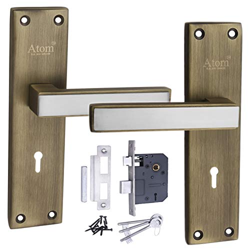 Mortise Door Handle Set with Lock Body, Brass Antique Finish (8 inch) (Sat-Ky)