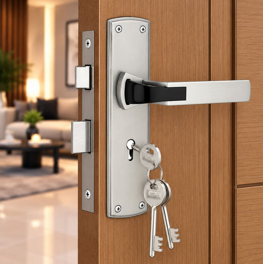 Atom 8.5 inch Heavy Duty Zinc Mortise Door Lock for Bedroom, Living Room, Main Door, Finish Satin Black |  Lockset for House Hotel Office O-42