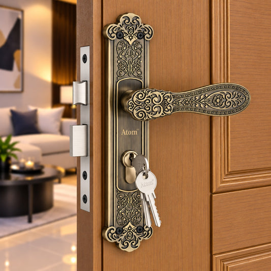 Atom 10 inch Heavy Duty Zinc Mortise Door Lock for Bedroom, Living Room, Main Door, Home door, Doors |  Finish Brass Antique |  Lockset for House Hotel Office O-49