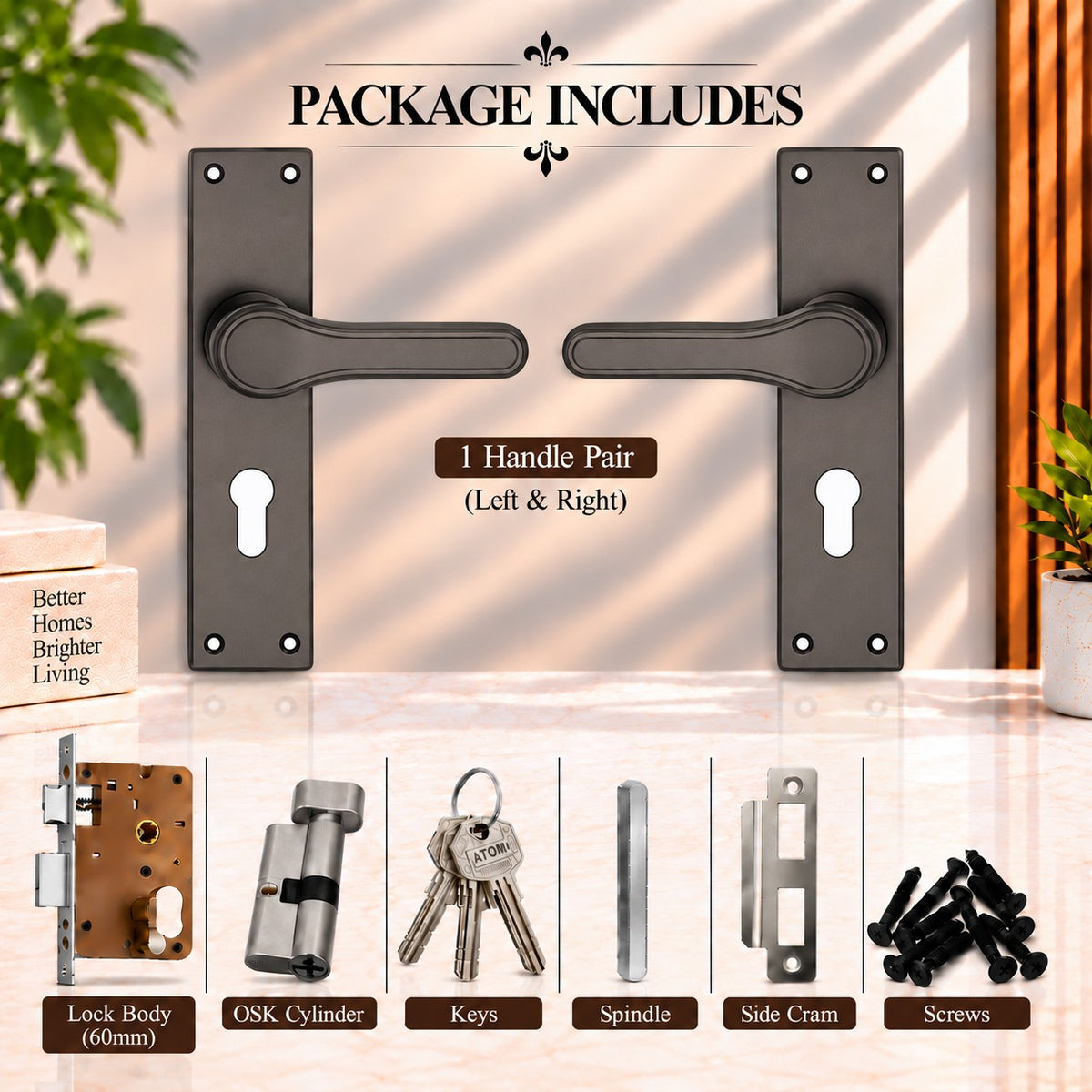Heavy Duty Zinc Mortise Door Lock, Finish Black Matt (8 inch) (O-58)