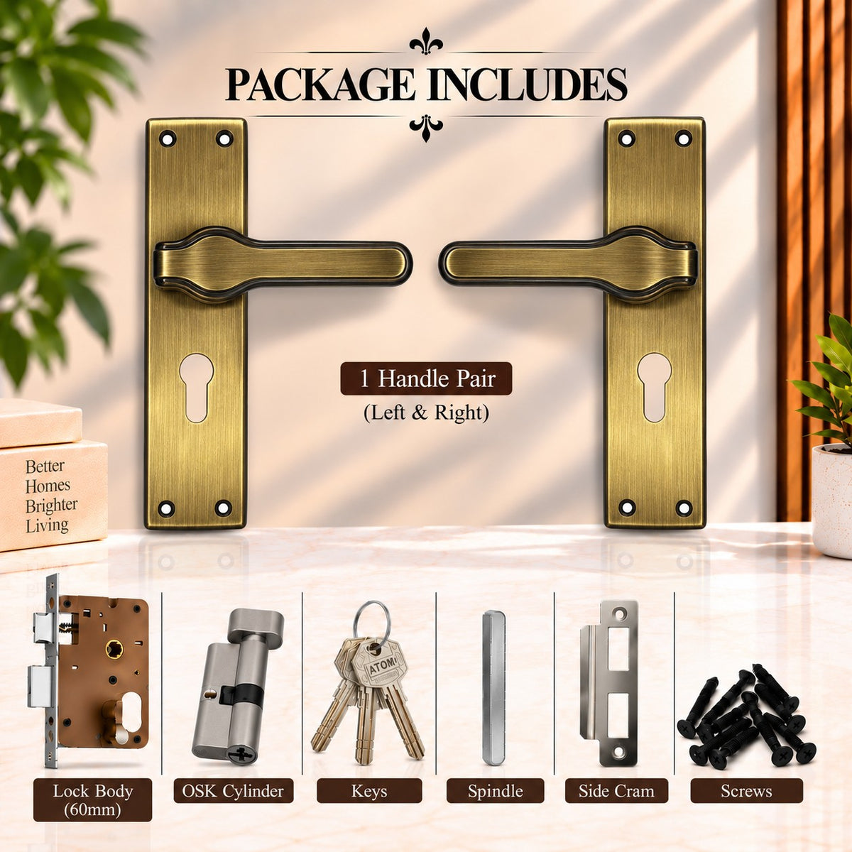 Heavy Duty Zinc Mortise Door Lock, Brass Antique Finish (8 inch) (O67)