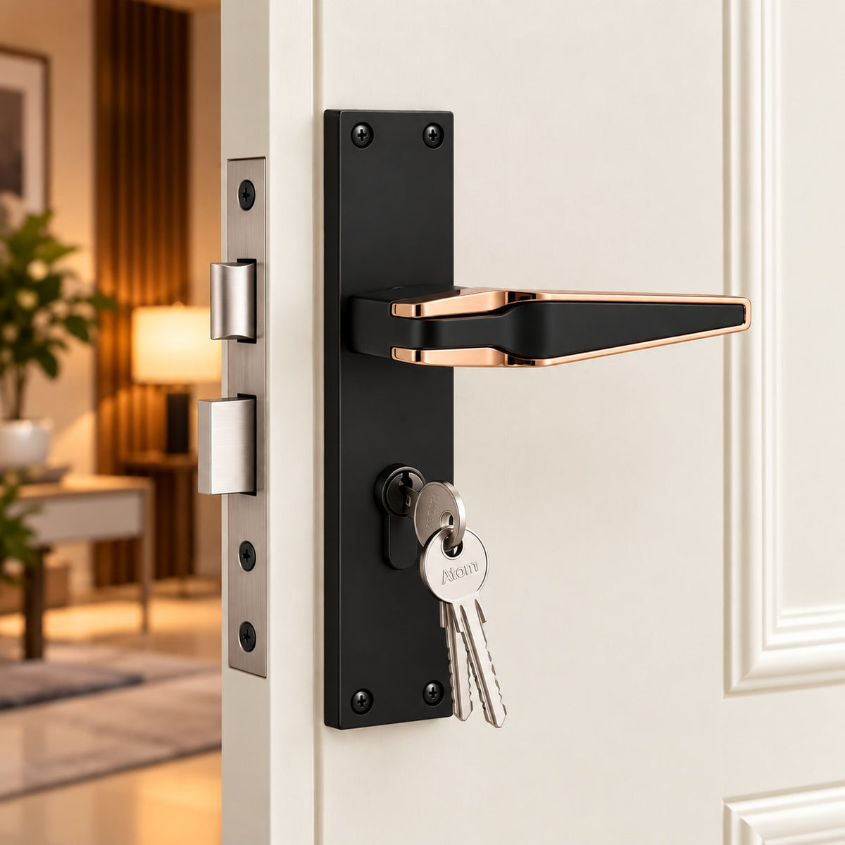 Mortice Coca Black Handle with Lock Plate KY 65mm (O-72)