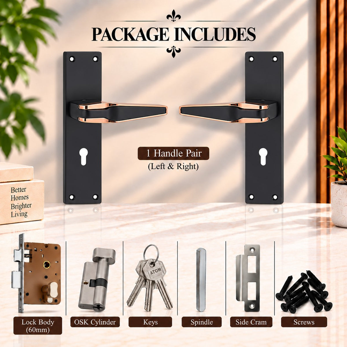 Mortice Coca Black Handle with Lock Plate KY 65mm (O-72)
