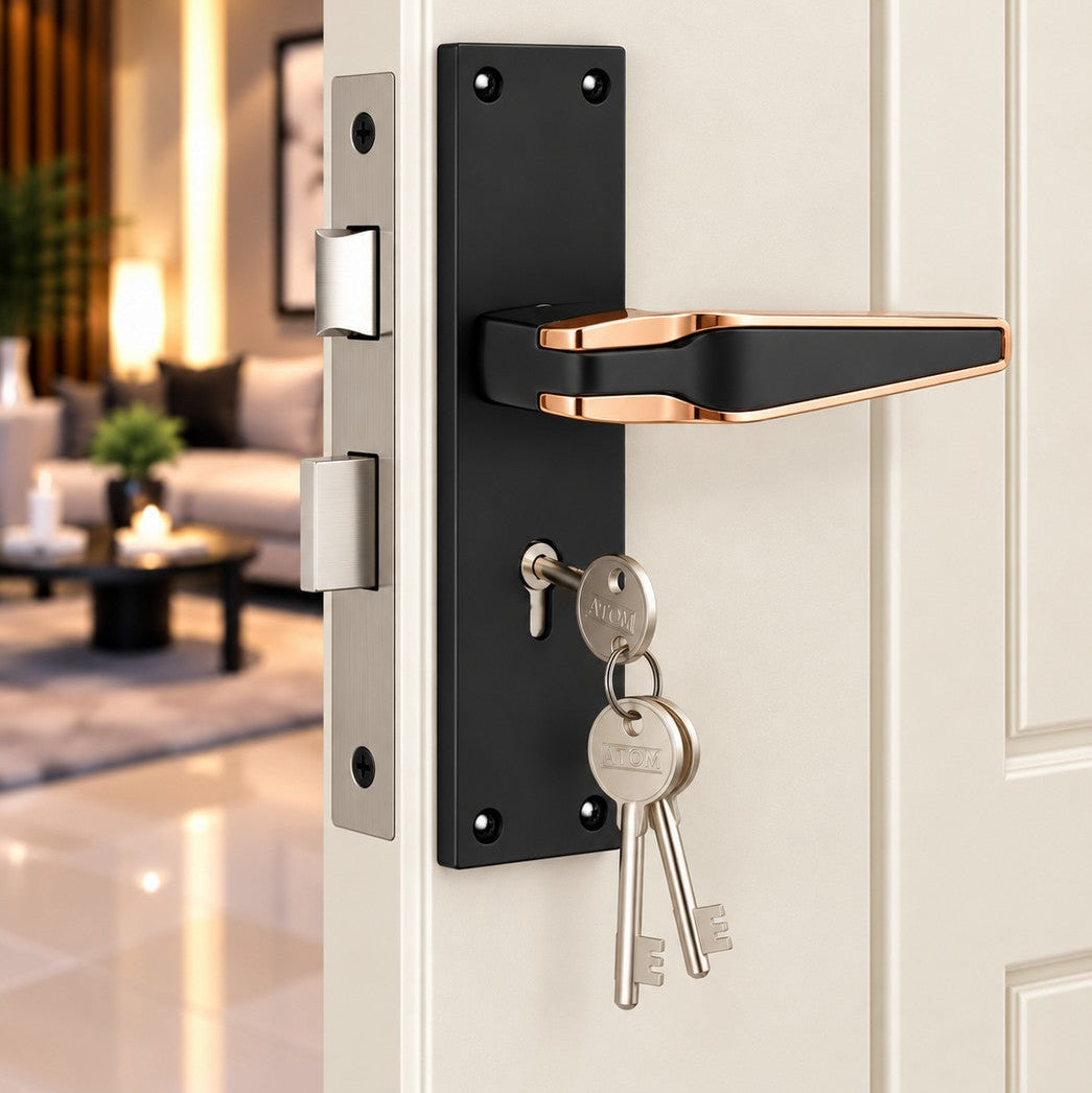 Mortice Coca Black Handle with Lock Plate KY 65mm (O-72)