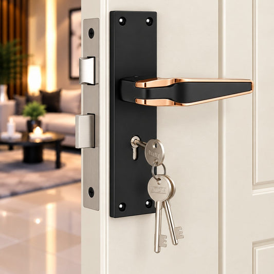Mortice Coca Black Handle with Lock Plate KY 65mm (O-72)