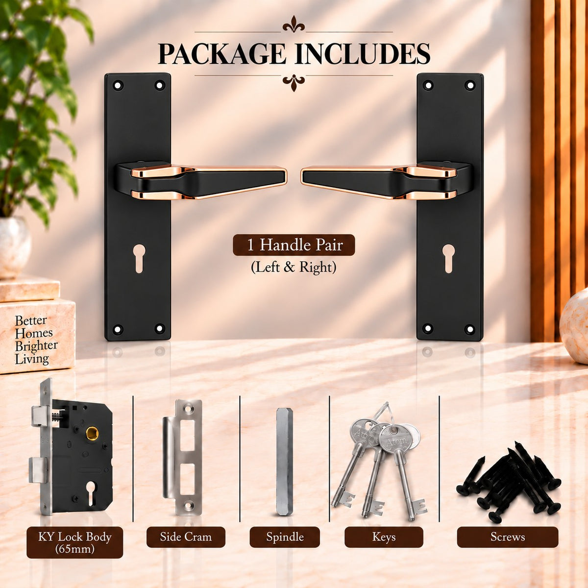 Mortice Coca Black Handle with Lock Plate KY 65mm (O-72)