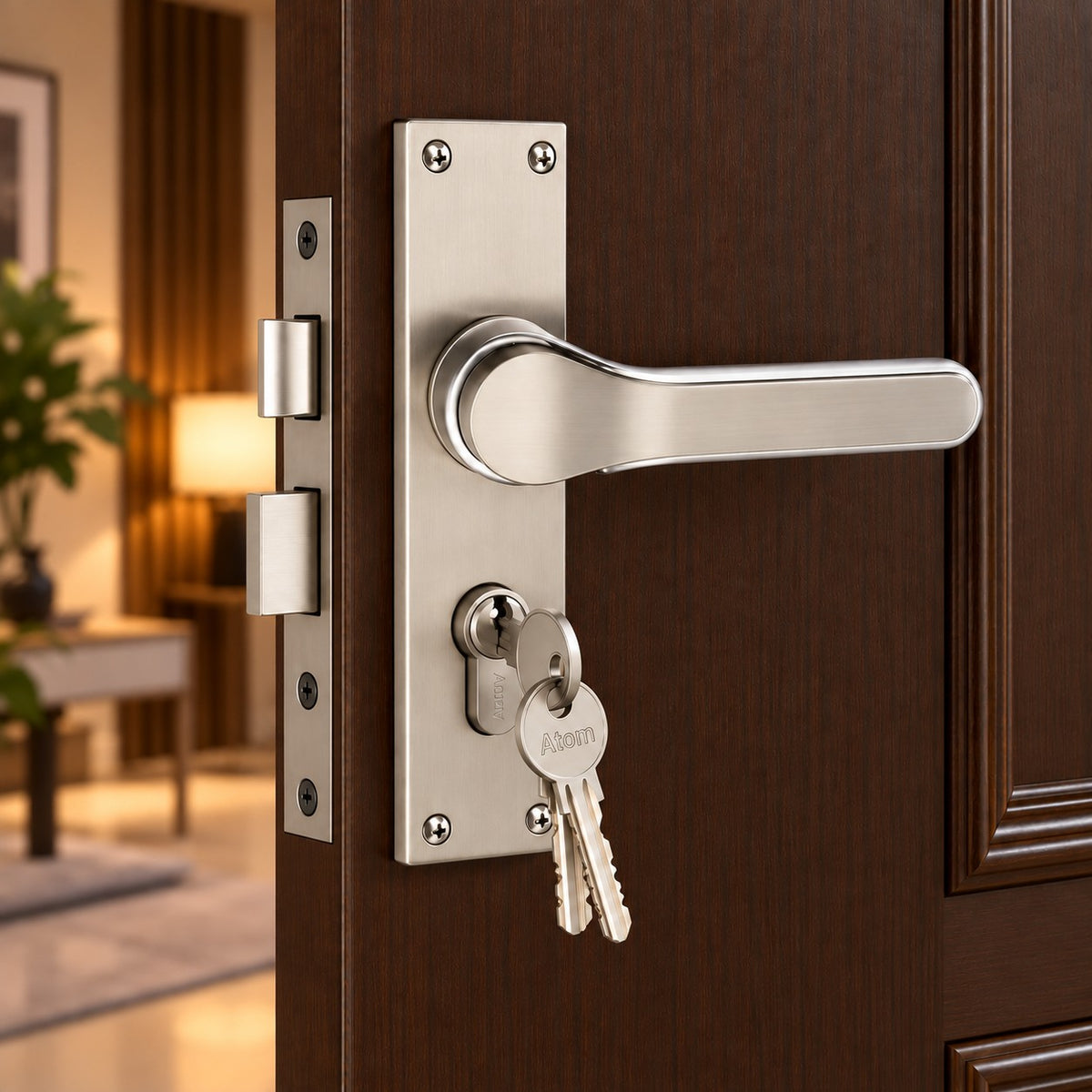 CP/SS Mortice Handle with Lock Plate KY 65mm with Zamak/O-Series (O-77)