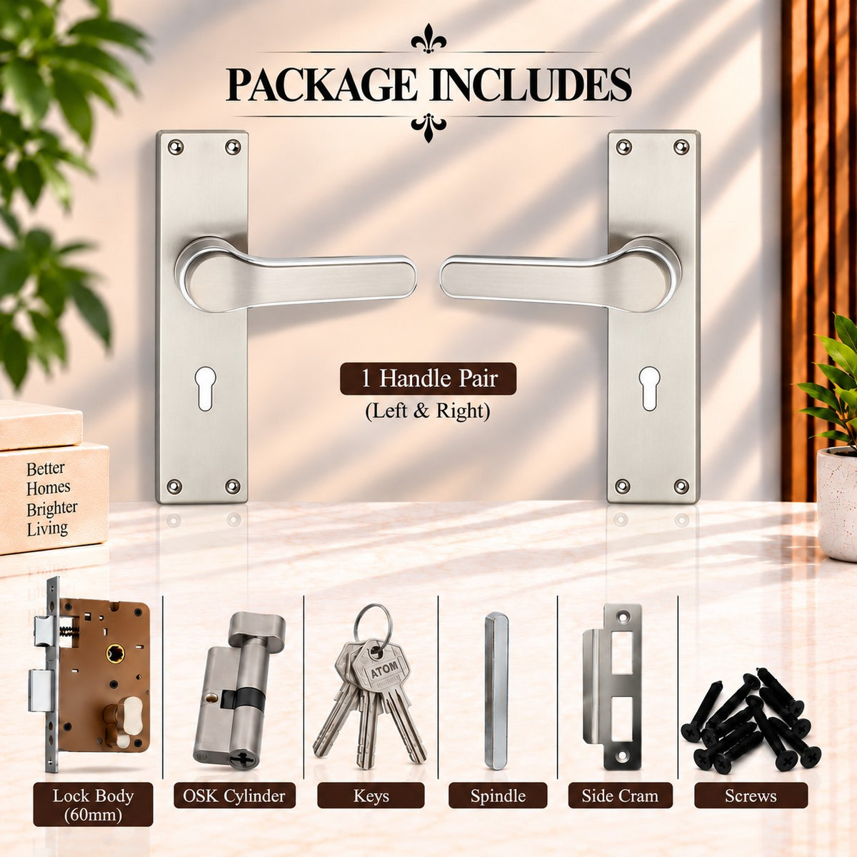 CP/SS Mortice Handle with Lock Plate KY 65mm with Zamak/O-Series (O-77)