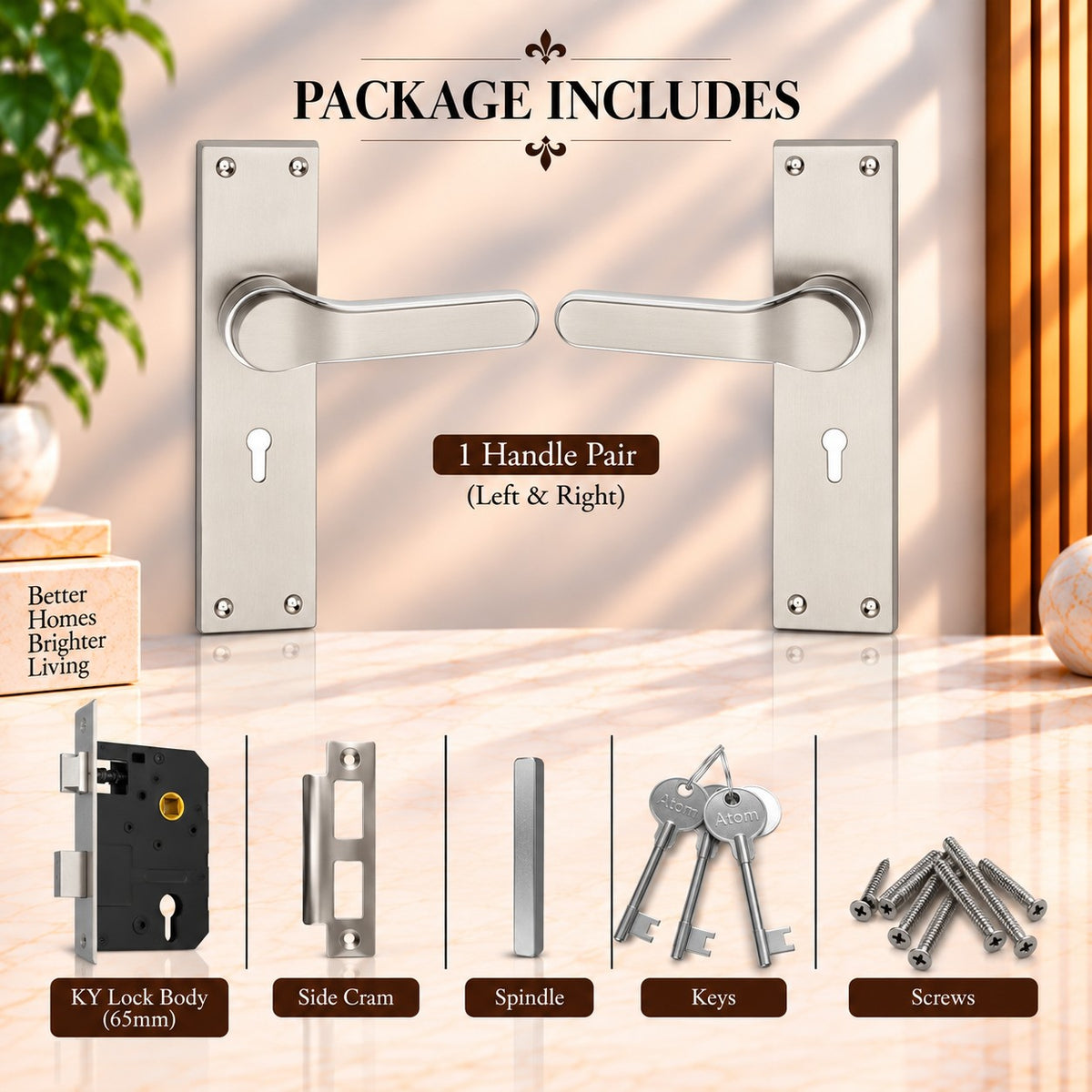 CP/SS Mortice Handle with Lock Plate KY 65mm with Zamak/O-Series (O-77)