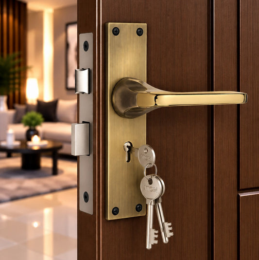 Gold Antique Handle with Cylinder Lock Plate 60mm CY (O-79)