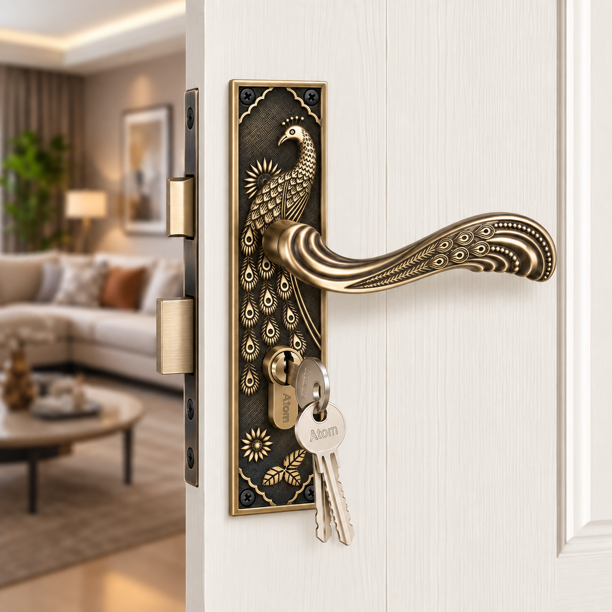 Heavy Duty Mortise Door Lock with One Sided Key for Bedroom, Brass Antique Finish (3 Keys) (MAYURCYOSK70)