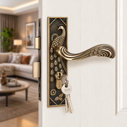 Heavy Duty Mortise Door Lock with One Sided Key for Bedroom, Brass Antique Finish (3 Keys) (MAYURCYOSK70)