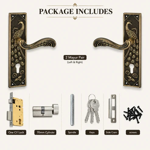 Heavy Duty Mortise Door Lock with One Sided Key for Bedroom, Brass Antique Finish (3 Keys) (MAYURCYOSK70)