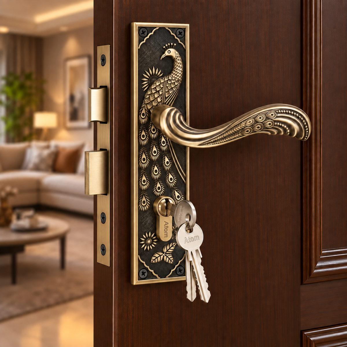 Heavy Duty Mortise Door Lock with One Sided Key for Bedroom, Brass Antique Finish (3 Keys) (MAYURCYOSK70)