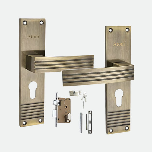 Mortise Door Handle Set with Lock Body, 3 Keys, Silver Satin Finish (O-31Cy)