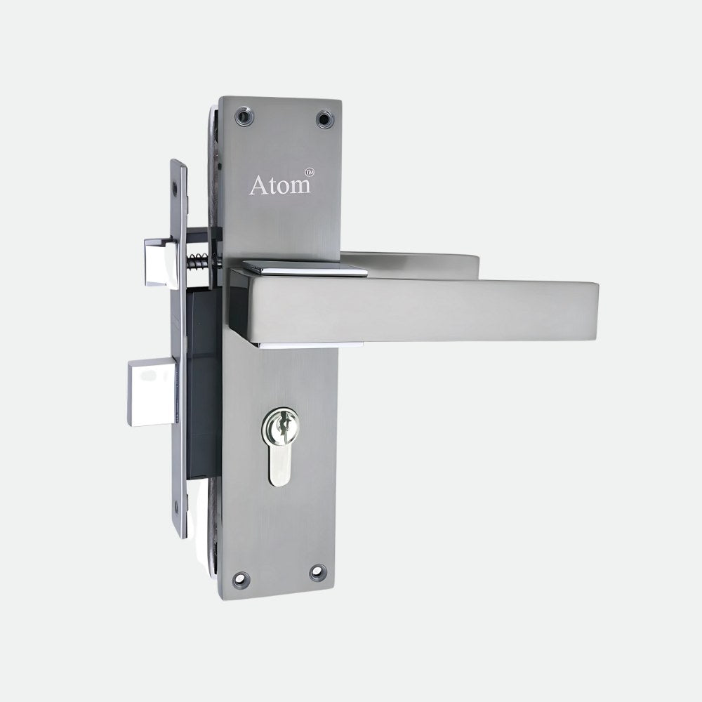 Mortise Door Handle Set with Lock Body, 3 Keys, Silver Satin Finish (O-32Cy)