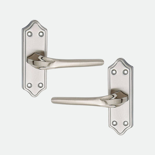Stainless Steel Mortise Door Handle Set with Lock Body, Silver Satin Finish (Skala)