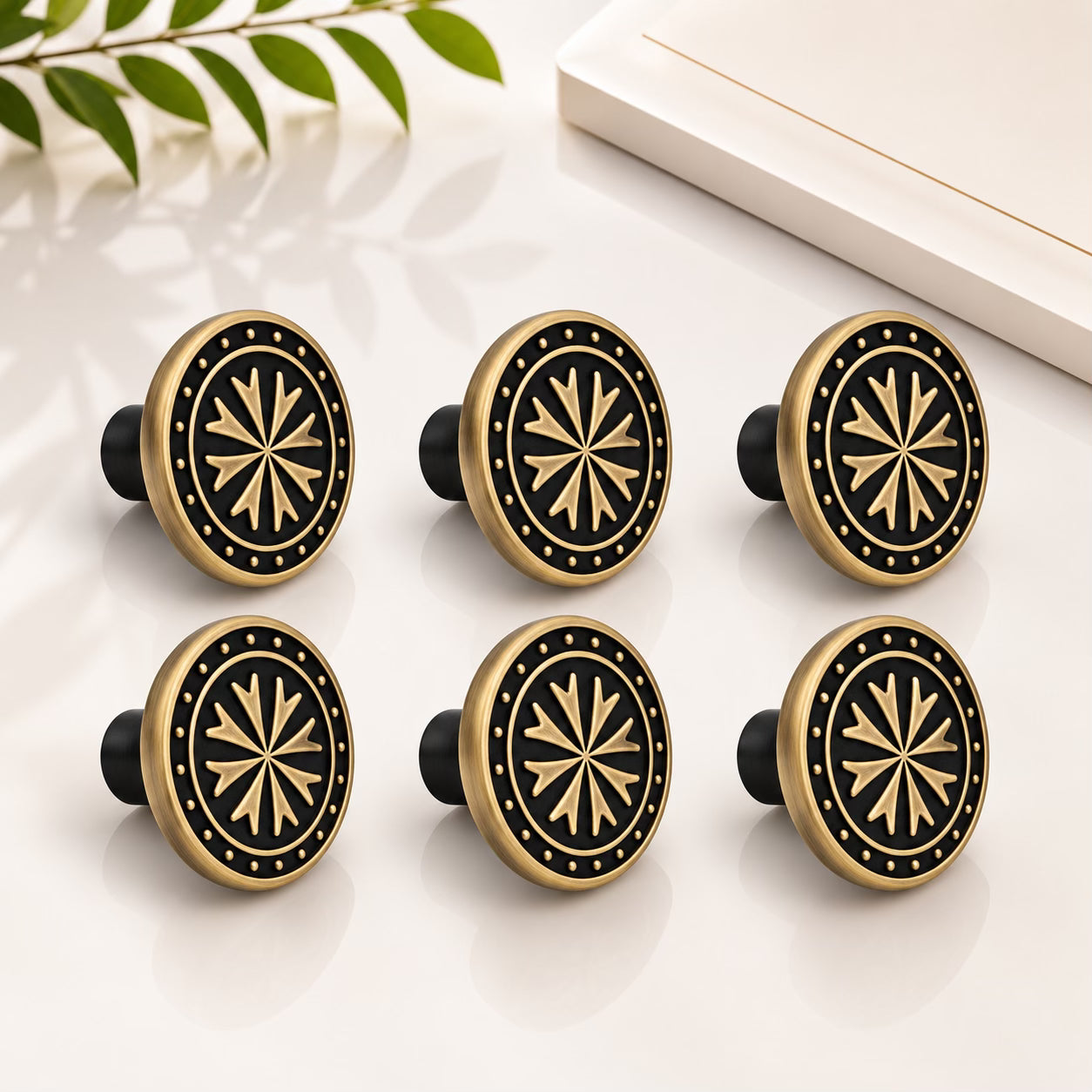 Atom Pack of 6 | 1.6 inches Zinc Knob | Finish Brass Antique | For Cabinet, Drawer, Almirah | knob for Furniture-ZK607