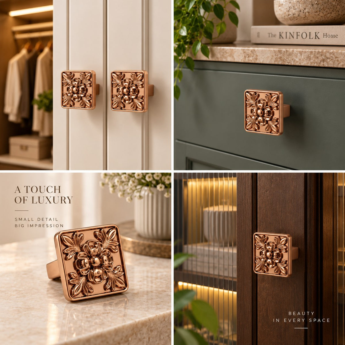 ZK-611 Designer Cabinet Knob | Antique & Rose Gold Furniture Knob | Pack of 6