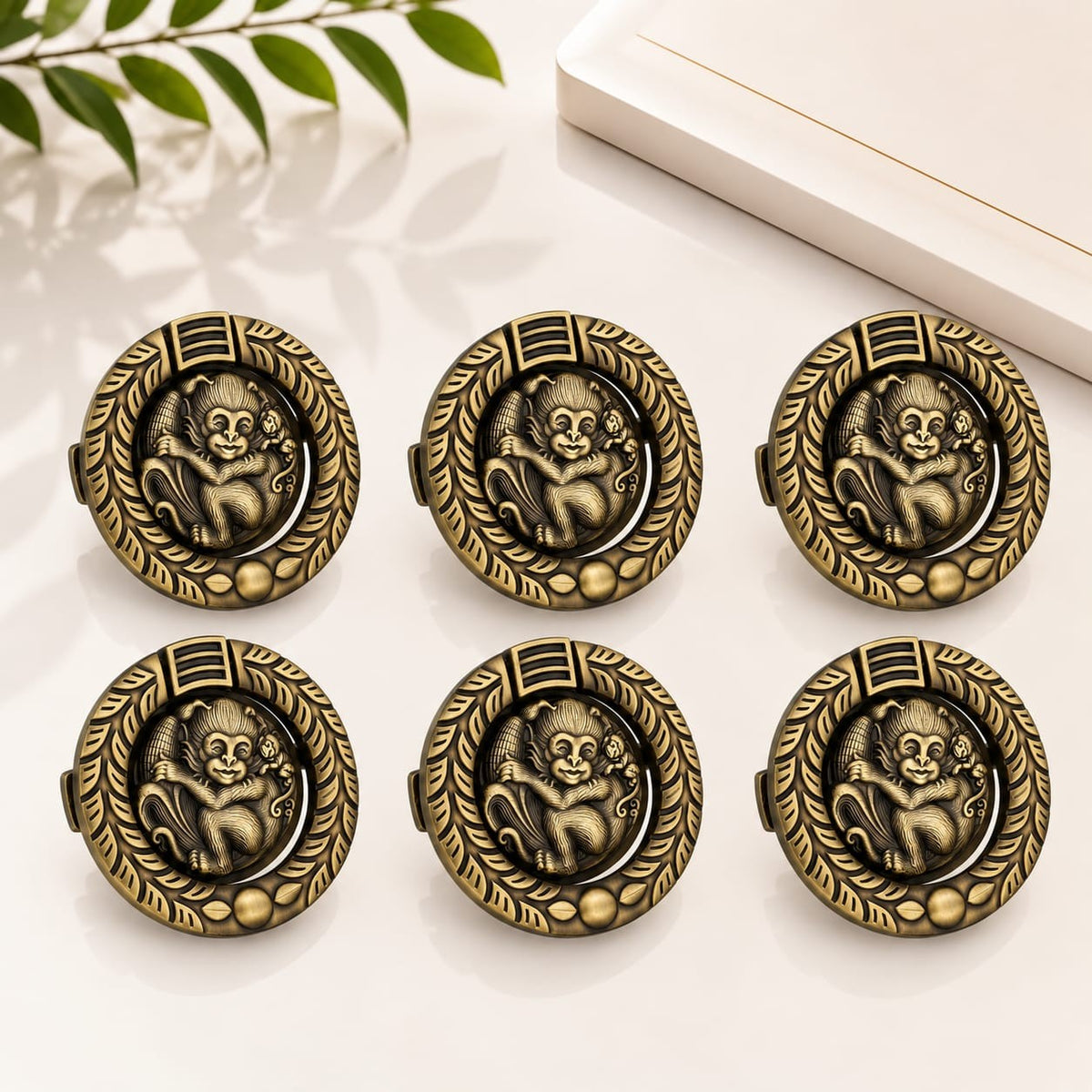 ZK-717 Designer Cabinet Knob | Brass Antique Decorative Furniture Knob | Pack of 6