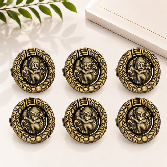ZK-717 Designer Cabinet Knob | Brass Antique Decorative Furniture Knob | Pack of 6