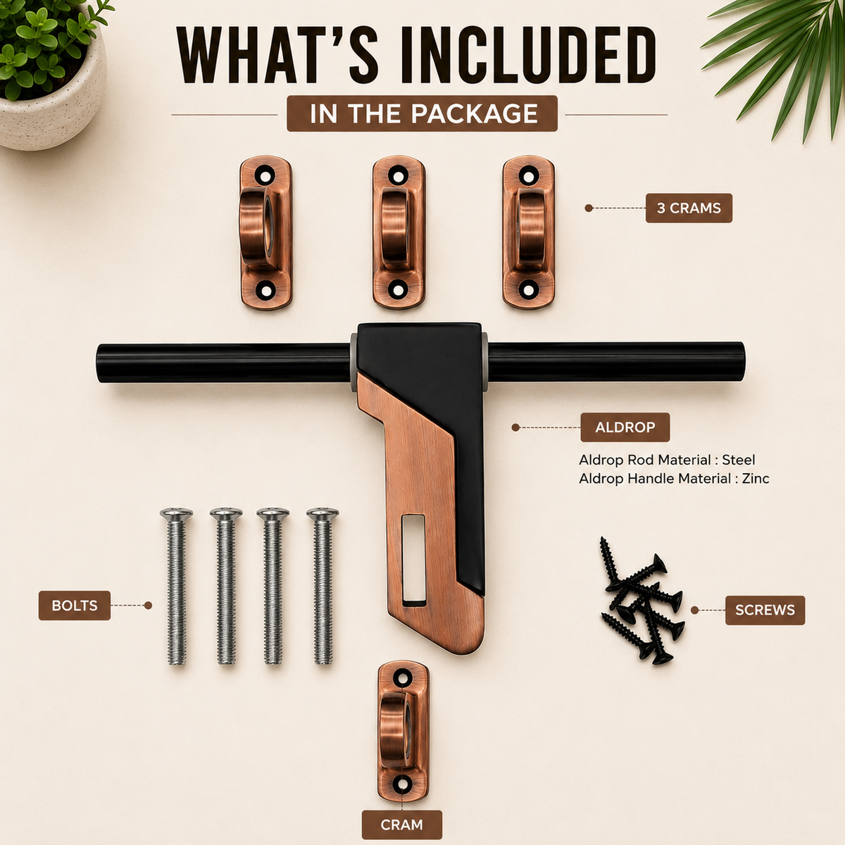 Zinc Aldrop, Brass Antique, Copper Antique & CPSS Finish (AAD-WZA008)