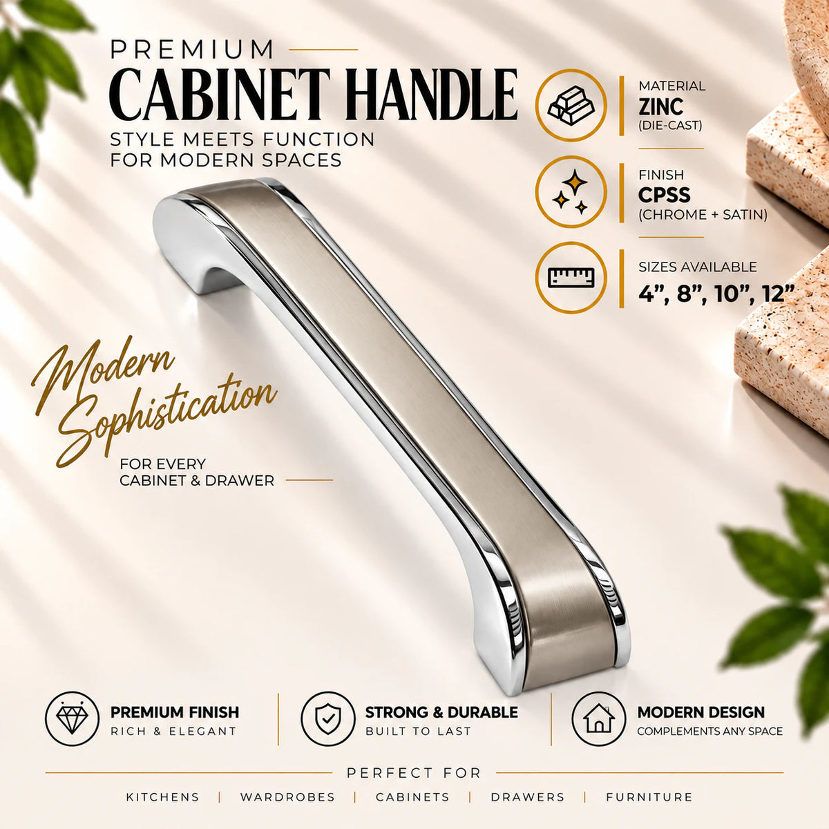 Zinc Cabinet Handle, CPSS & BLACK Finish (252)