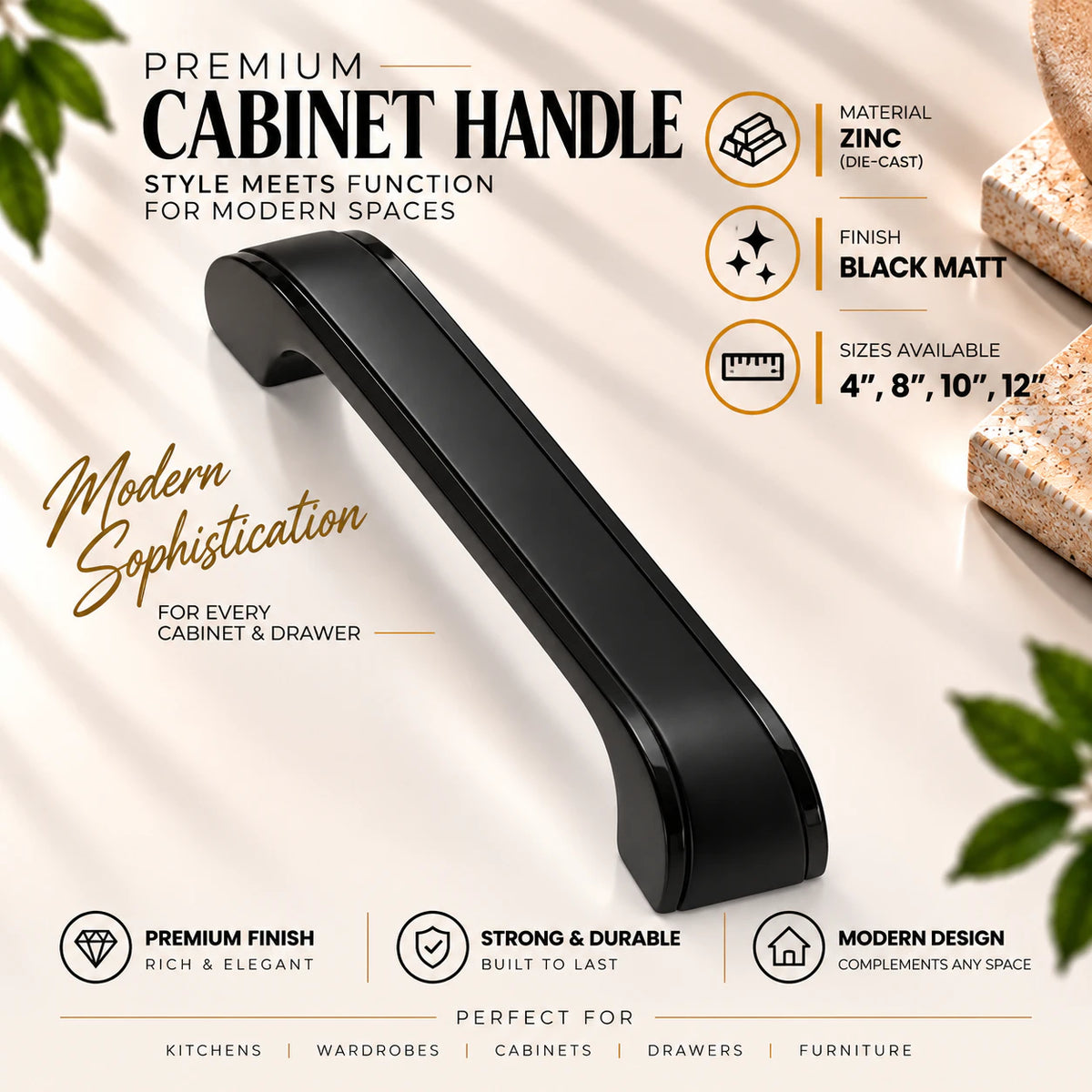 Zinc Cabinet Handle, CPSS & BLACK Finish (252)