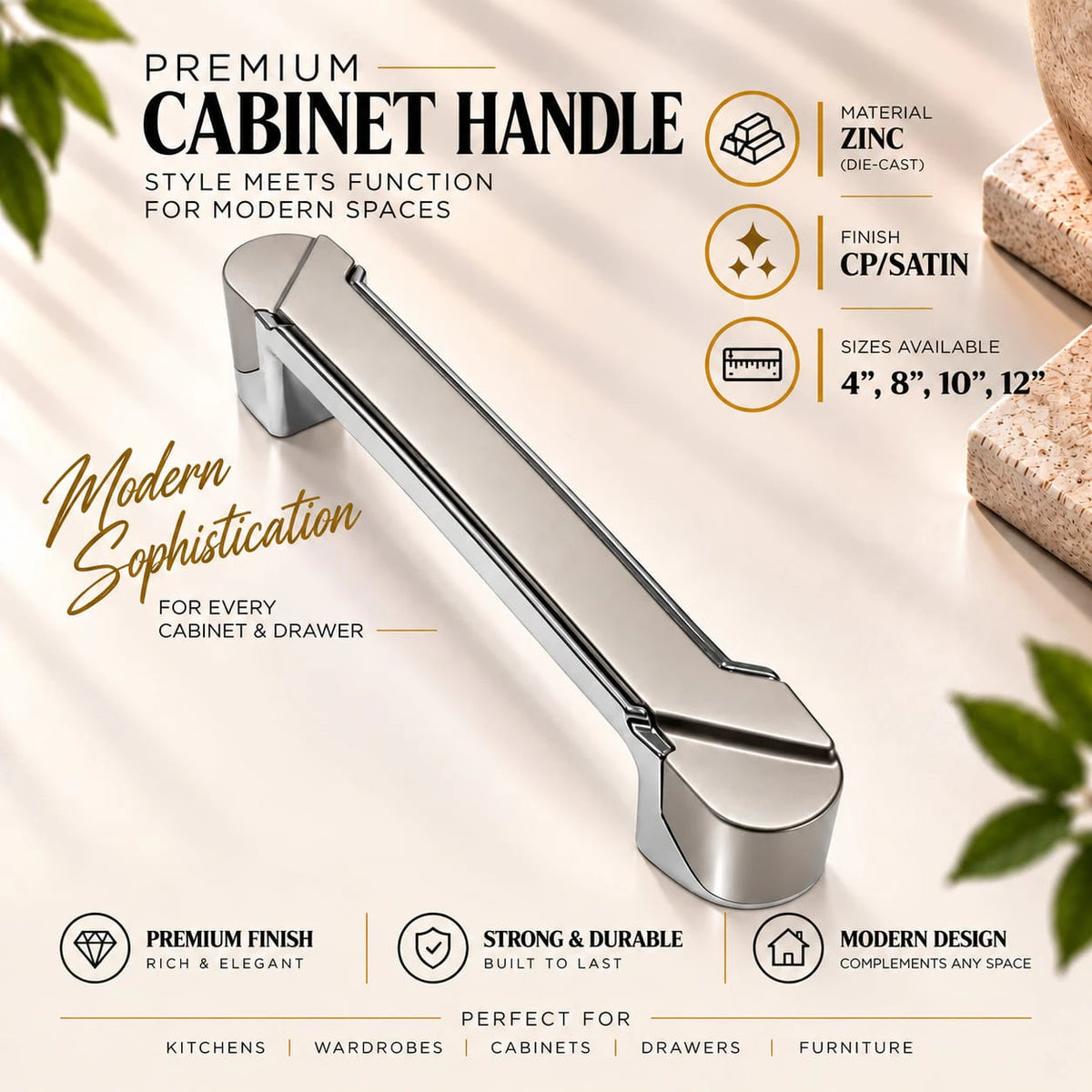 Zinc Cabinet Handle, CP Satin Finish (6 Pack) (CH241)