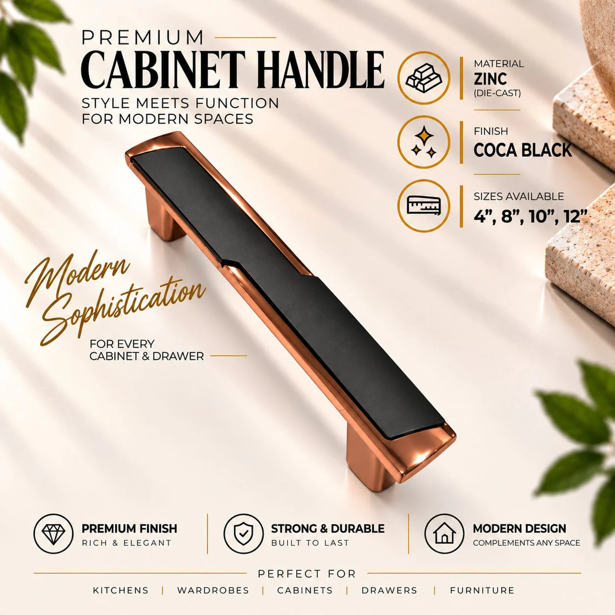 Zinc Cabinet Handle, Coca Black Finish  (6 Pack) (CH243)