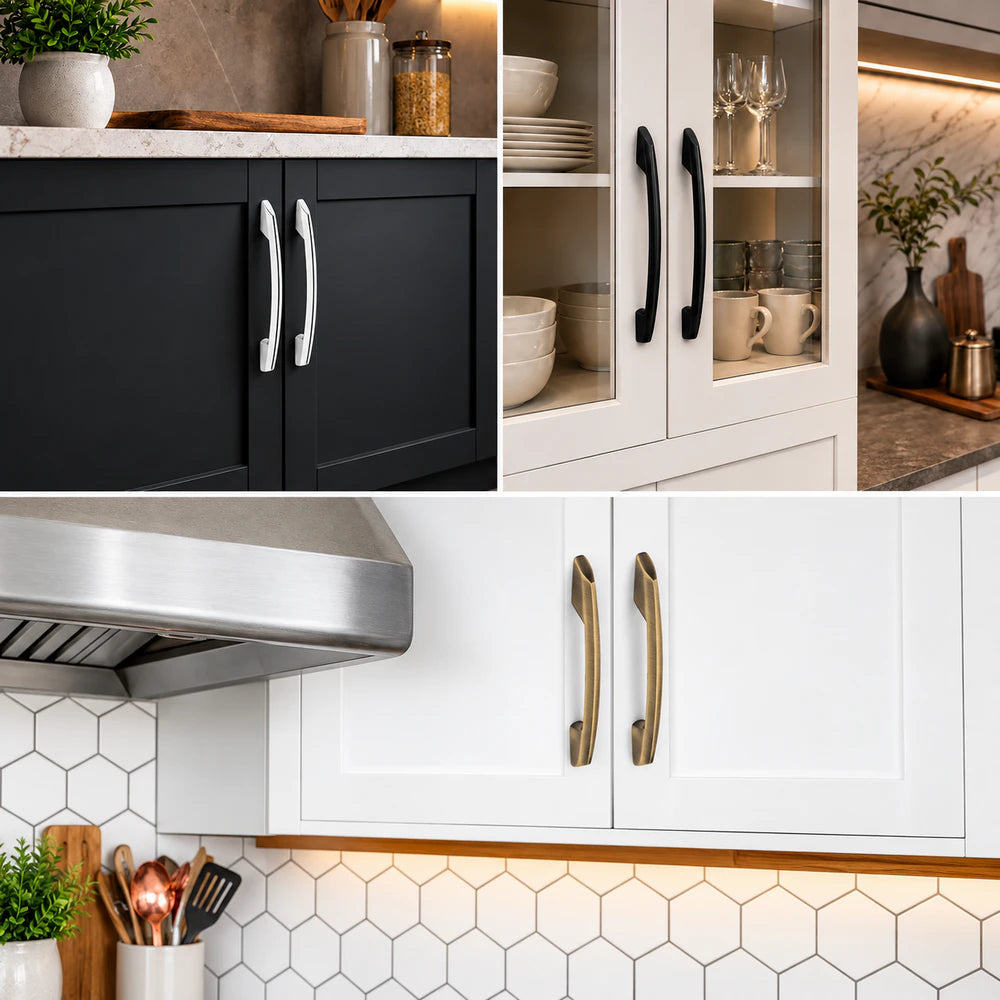 Zinc Cabinet Handle, Finish Black Matt, Brass Antique & CP (CH545)